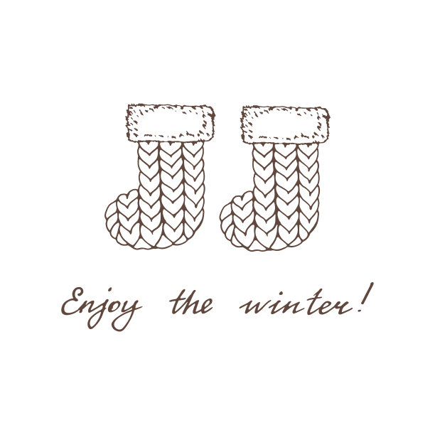 手写的“享受冬天!”和温暖的毡靴。黑白复古图片与冬天的符号。矢量插图的冬季配件。图片下载