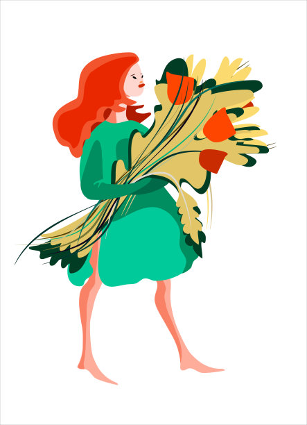 拿着一束花的有趣的年轻女人图片下载