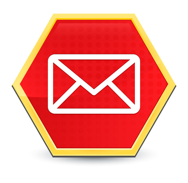 电子邮件图标抽象红色六角形按钮亮黄色框架设计优雅图片下载