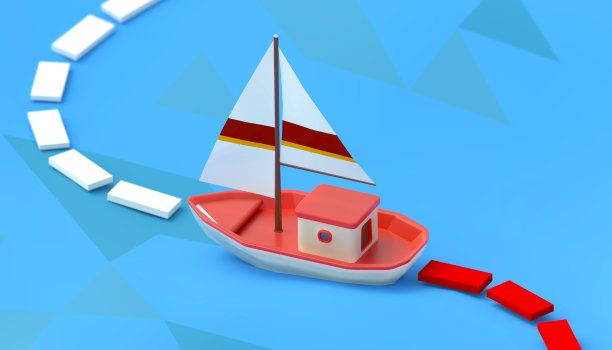 程式化的船跟随路径计算机图形3D插图图片下载