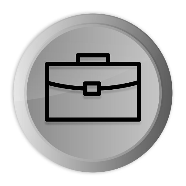 公文包图标金属银色圆形按钮金属设计圈孤立在白色背景黑白概念插图图片下载