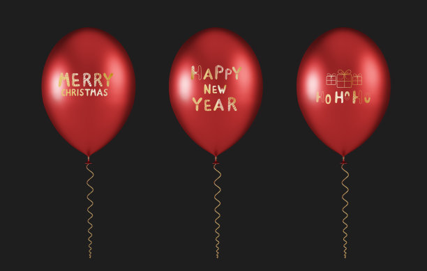 一套气球与圣诞字母- 3D插图图片下载