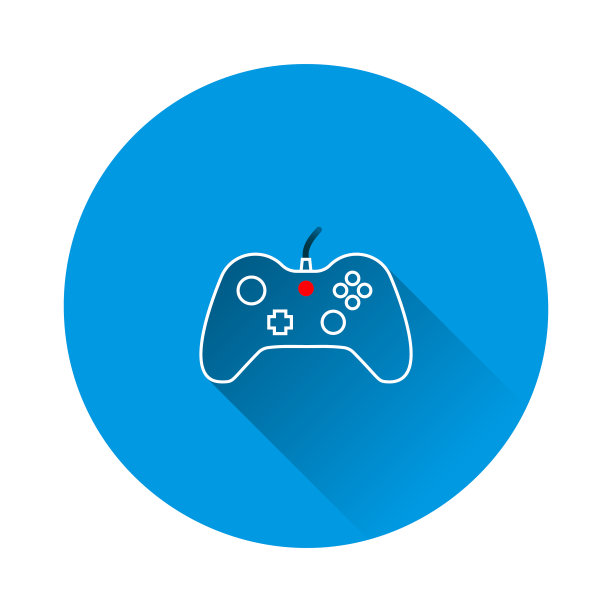 向量手柄图标。游戏操纵杆为电子游戏的蓝色背景。平面图像与长阴影。图片下载