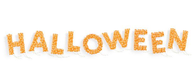 字万圣节气球飞行与丝带，装饰元素图片下载