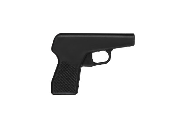 黑色橡胶假枪孤立在白色背景上。用来训练自卫的假武器。橡胶制成的假枪用于训练警察，士兵和安全人员图片下载