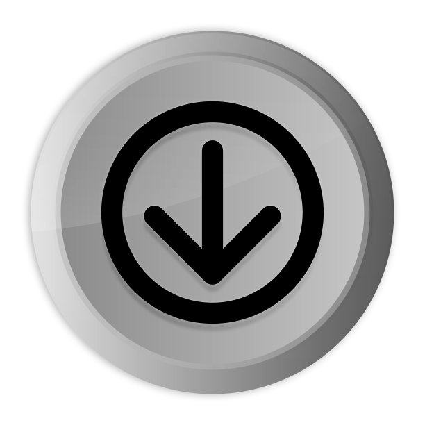 向下箭头图标金属银色圆形按钮金属设计圈孤立在白色背景黑白概念插图图片下载