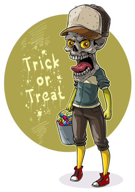 卡通万圣节骷髅人物在卡车帽图片下载
