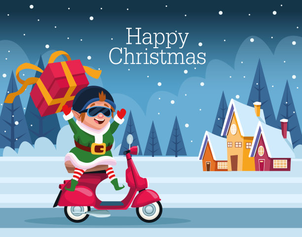 骑摩托车的精灵圣诞贺卡图片下载