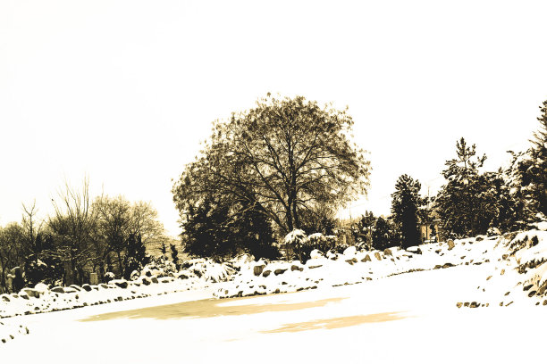 雪人山水黑白色图片下载