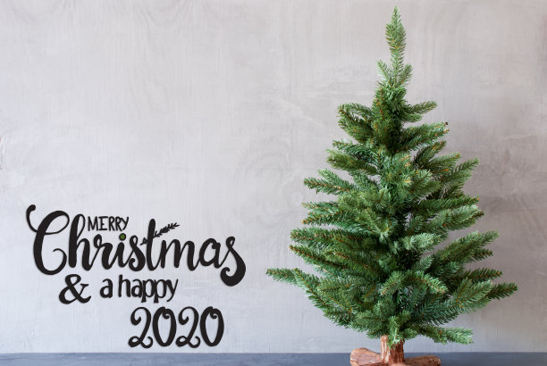 圣诞树，圣诞快乐，快乐2020，水泥背景图片下载