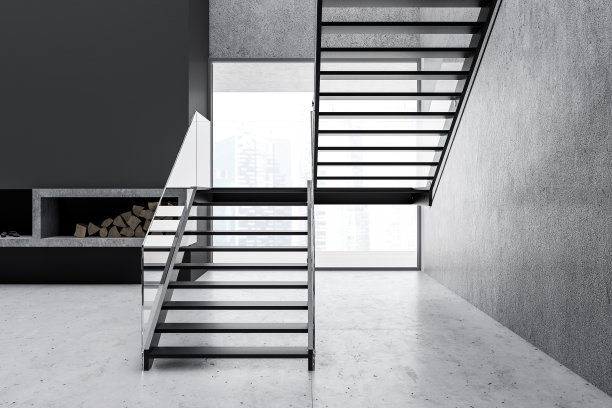 带楼梯和壁炉的阁楼公寓图片下载