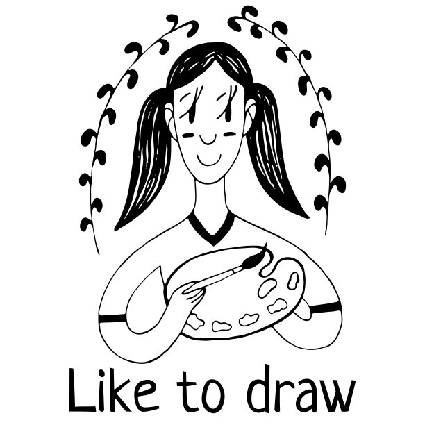 女孩艺术家轮廓矢量插图文本专业手工绘图图片下载