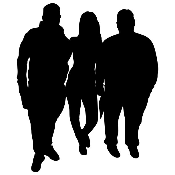矢量剪影两个完整的男人旁边的一个苗条的女孩图片下载