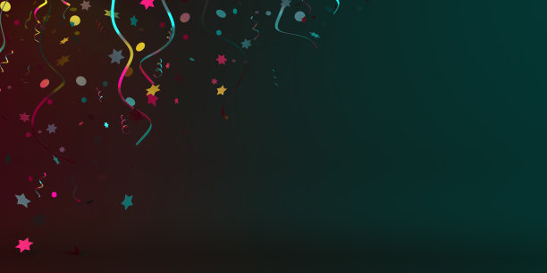 新年快乐设计创意理念，绿红渐变背景上闪闪发光的五彩纸屑。复制空间文本区。图片下载