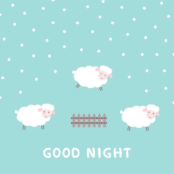 晚安宝贝，可爱的绵羊跳过篱笆的卡片。做个好梦海报。矢量图图片下载