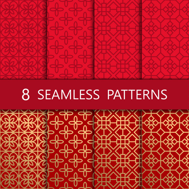 一套金色的中国无缝模式，矢量插图图片下载