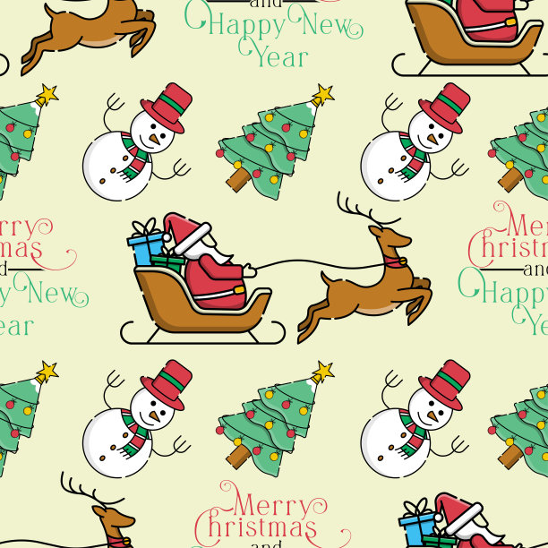 圣诞节新年无缝图案矢量素材图片下载