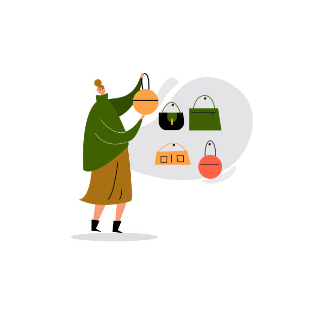 矢量卡通插图的女人选择包。图片下载