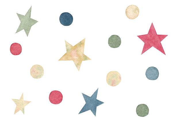 水彩手绘集与五颜六色的星星和圆圈图片下载