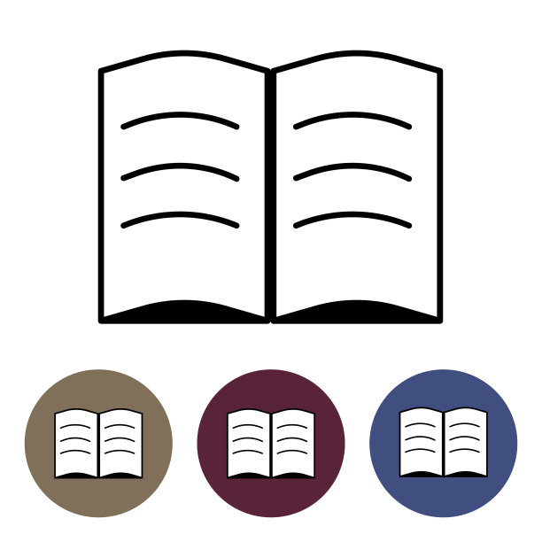 打开书矢量图标。书的图标。线性平的象征。杂志图标。文档签署。图片下载