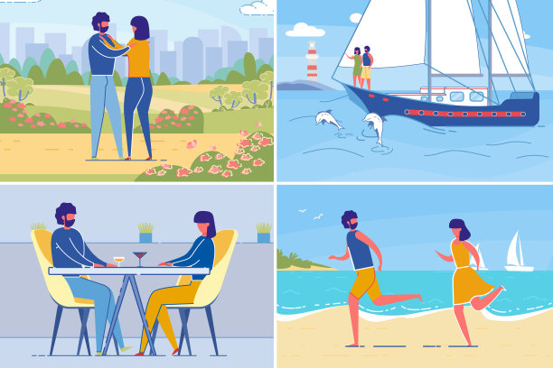 情侣休闲约会场景插画图片下载