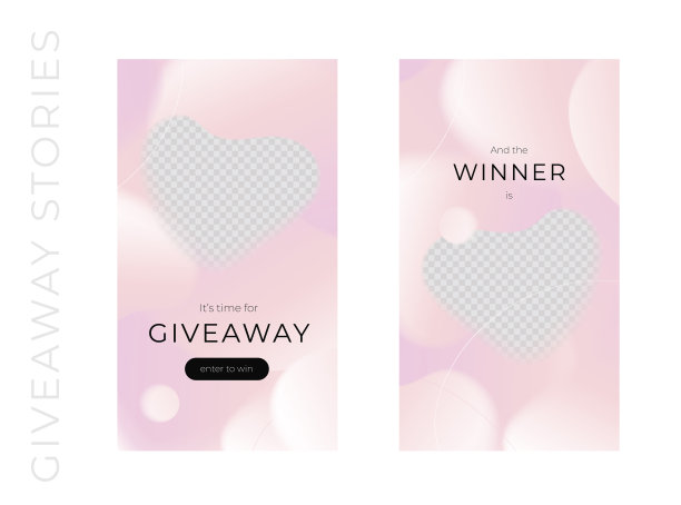 向量抽象赠品后模板集。粉红色浪漫风格流体形状。赠品和赢家相框。设计社交媒体博客广告，促销，公告，提供，信息。图片下载