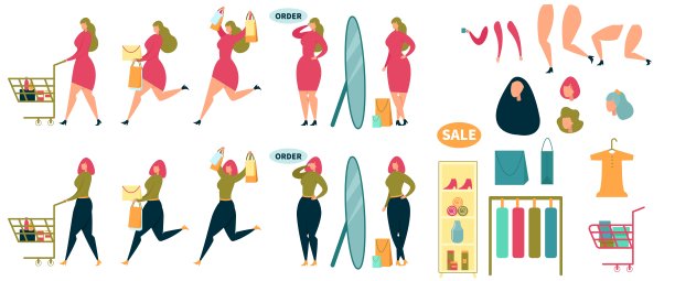 动画女人人物购物卡通集图片下载