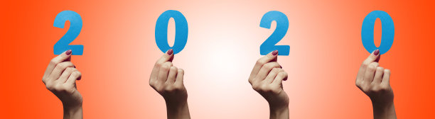 收集女性手显示日期2020剪纸彩色背景，概念乐观憧憬新年，创意创意图片下载