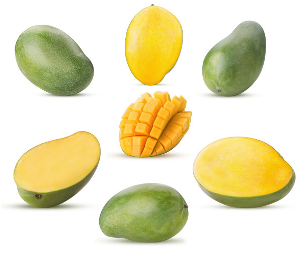 收集奇异的芒果，整个，切成两半，方块图片下载