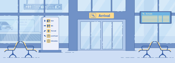 机场到达出口，入口门平面矢量图片下载