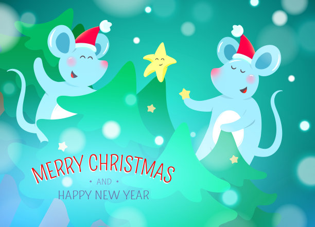 圣诞背景与2020年新年的象征-可爱的鼠标图片下载