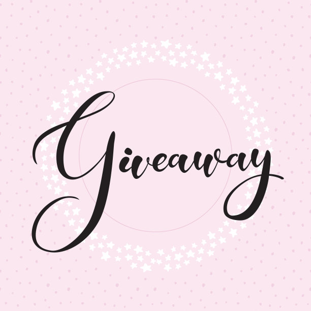 smm(社交媒体营销)竞赛的免费横幅。矢量黑色手绘文本“赠送”在圆形框架的小白星孤立在粉红色。促销装饰插图。图片下载