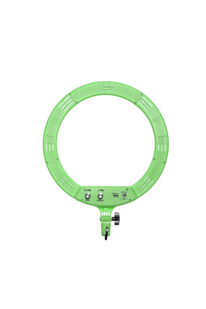 特写圆形霓虹灯LED灯孤立的白色背景。流行的现代光化妆和美容肖像。图片下载