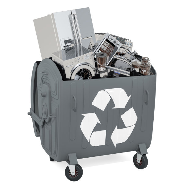 垃圾垃圾桶与家庭和厨房电器，3D渲染隔离在白色背景图片下载