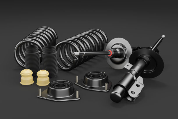 客车减震器防尘帽，缓冲安装和支柱安装。3 d渲染。图片下载