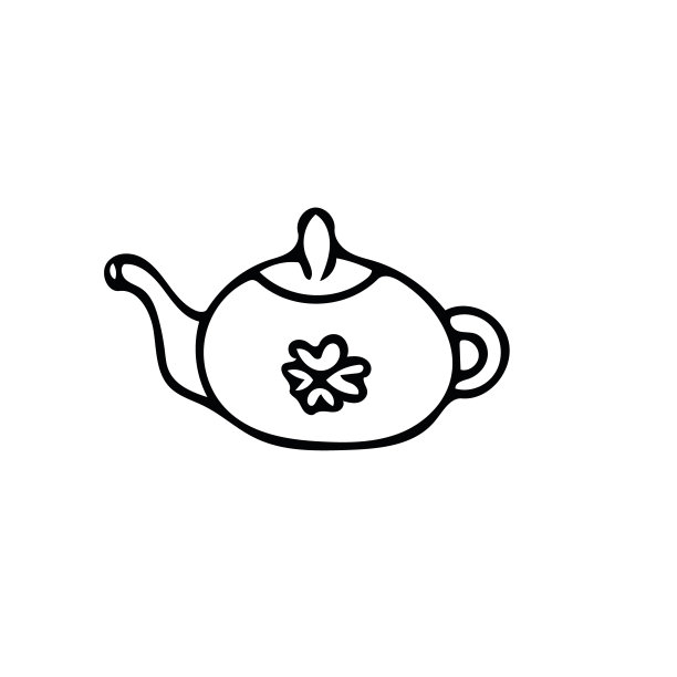 与花茶壶。元素在手绘斯堪的纳维亚风格。图标在简单的班轮。卡,海报,菜单。茶道。图片下载