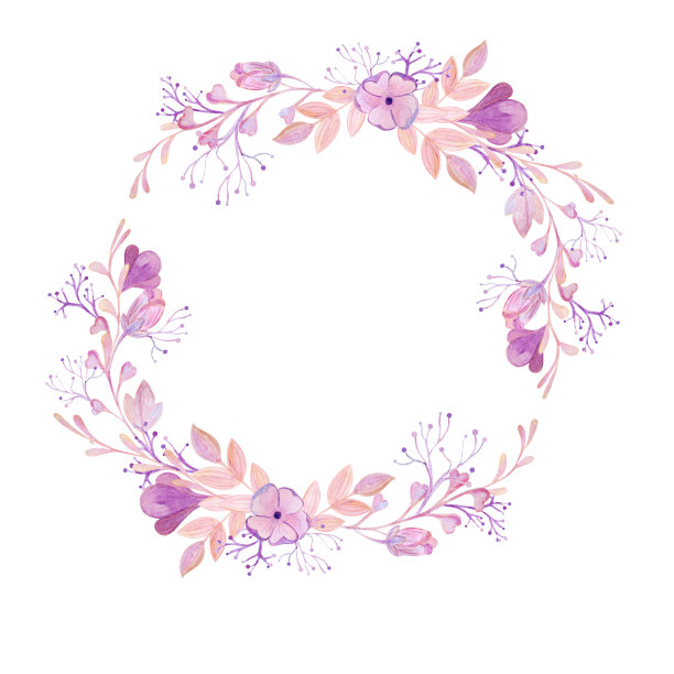 柔粉花束，水彩画框图片下载