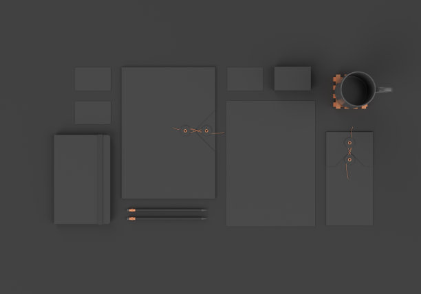 基础黑色文具模型模板品牌标识在黑暗的背景为平面设计师的演示和作品集。3 d渲染。图片下载