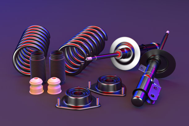 客车减震器防尘帽，缓冲安装和支柱安装。3 d渲染。图片下载