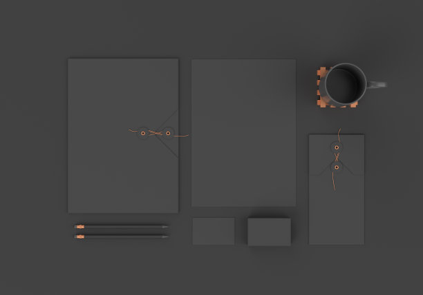 基础黑色文具模型模板品牌标识在黑暗的背景为平面设计师的演示和作品集。3 d渲染。图片下载