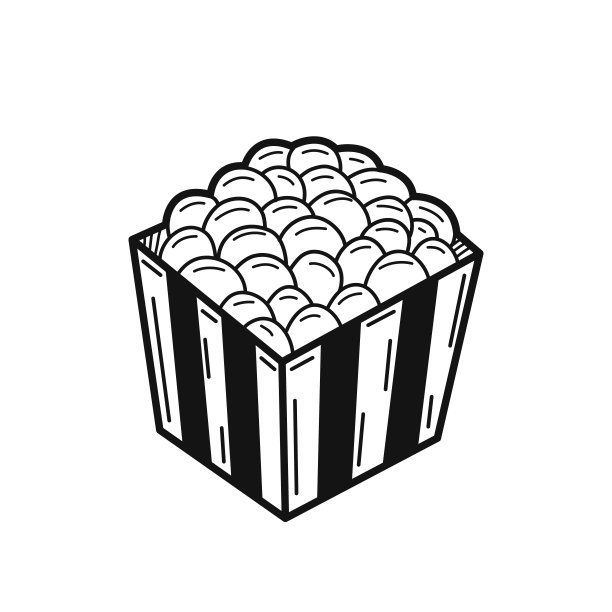 手绘爆米花在盒子孤立在一个白色。适合菜单，海报或标签。矢量插图。图片下载