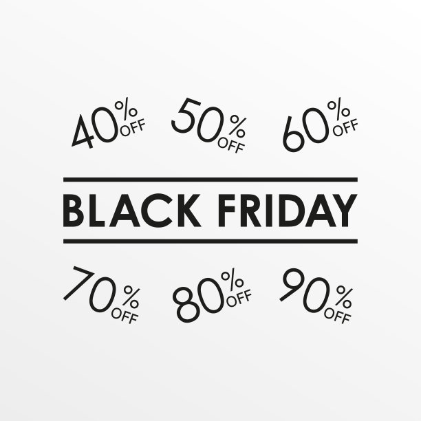 黑色星期五的促销标语。四十，五十，六十，七十，八十，九折优惠。矢量插图。图片下载
