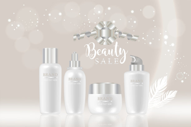 美容产品广告设计，白色化妆品容器与假日概念广告背景准备使用，豪华护肤横幅，插图图片下载