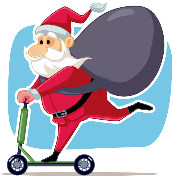 圣诞老人骑电动车矢量卡通图片下载