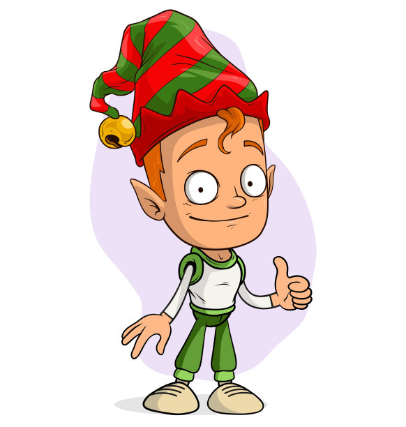 卡通有趣的圣诞小精灵显示大拇指向上的标志图片下载
