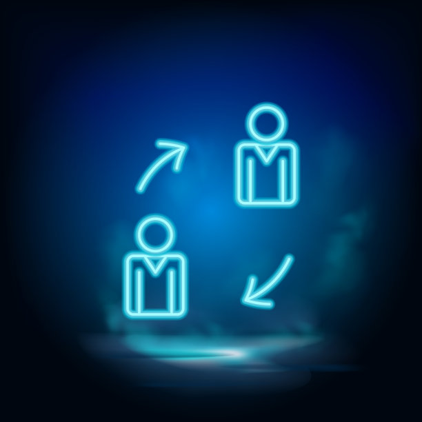 团队，团队协作霓虹矢量图标。蓝色霓虹，商业霓虹矢量图标。图片下载