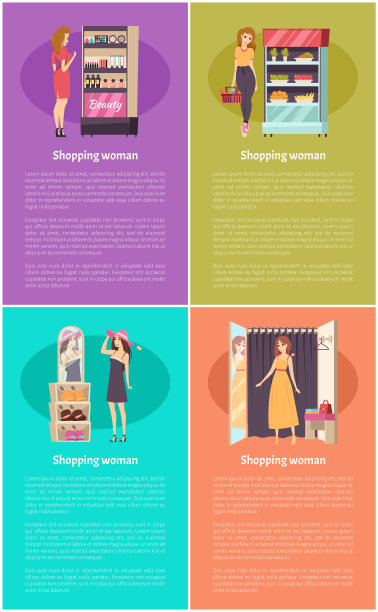 购物美容站和化妆品海报矢量图片下载