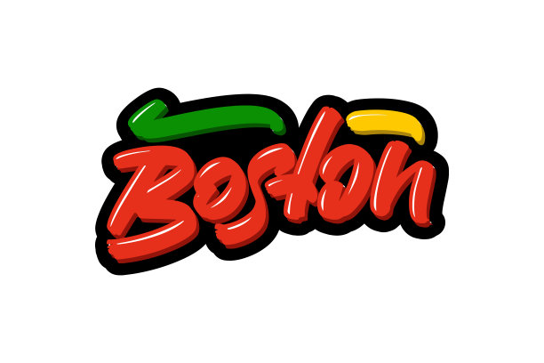 波士顿手绘现代笔刷文字。矢量插图标志印刷和广告。图片下载