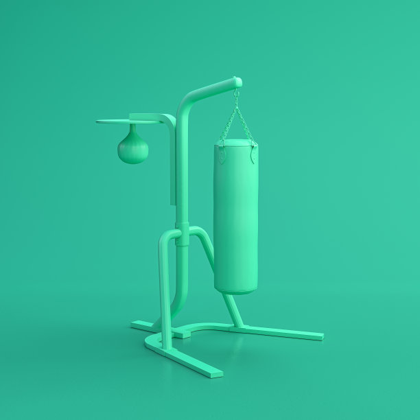 绿色运动器材沙袋站在绿色背景、实背景、平背景上，单色，3d渲染图片下载