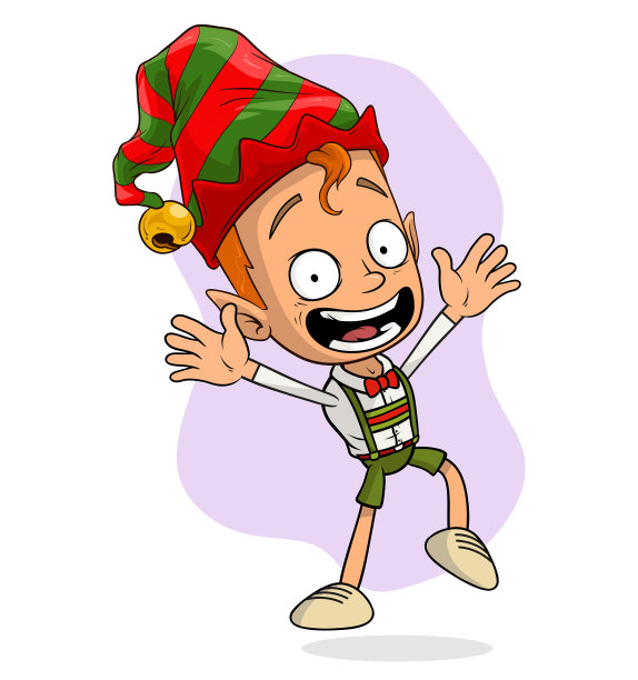 卡通滑稽可爱快乐跳跃的圣诞小精灵图片下载